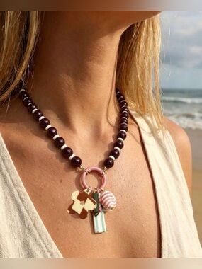Beaded Charm Necklace with Pink detail A2022